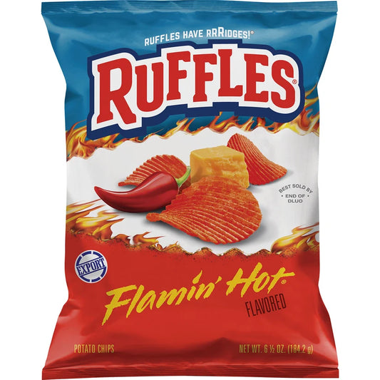 RUFFLES FLAMING HOT FLA POTATO CHIPS 6.5OZ [15pcs]