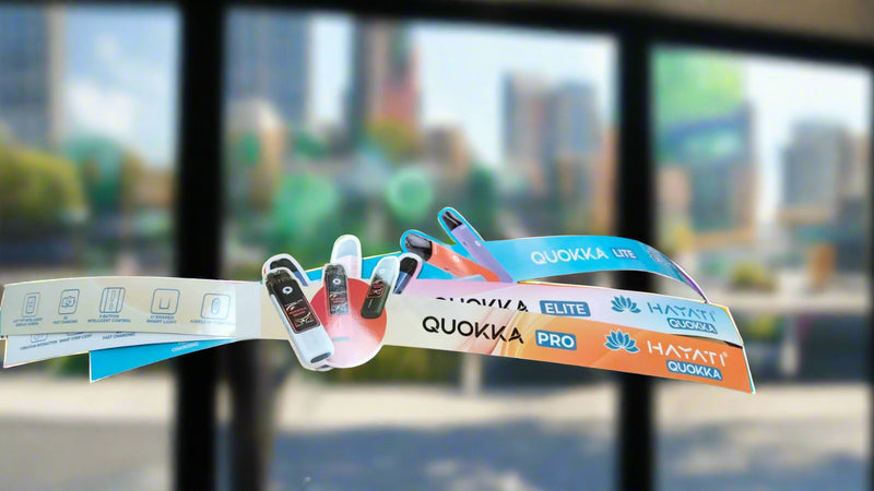 Colorful windows stickers with quokka brand names 