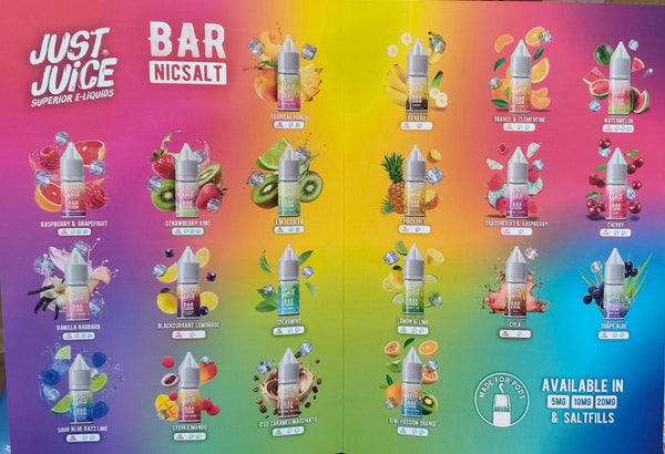 Just juice Bar salts  flavour cards