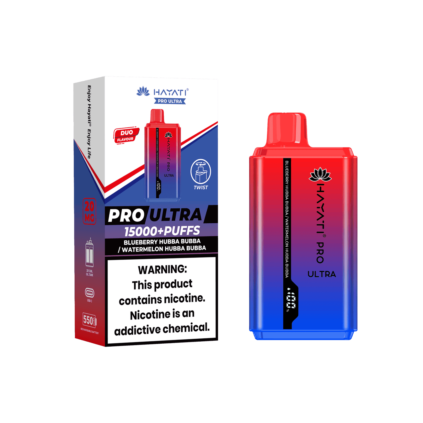 Hayati Pro Ultra Blueberry Hubba Bubba/ Watermelon Hubba Bubba 0mg - Vape Unit